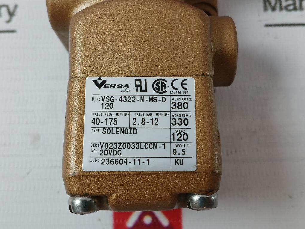Versa Vsg-4322-m-ms-d120 Solenoid Directional Control Valve 20Vdc 120Vdc A026