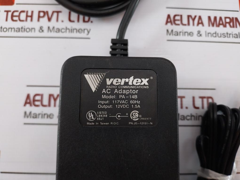 Vertex Pa-14B Ac Adaptor Input 117Vac 60Hz Output 12Vdc 1.5A