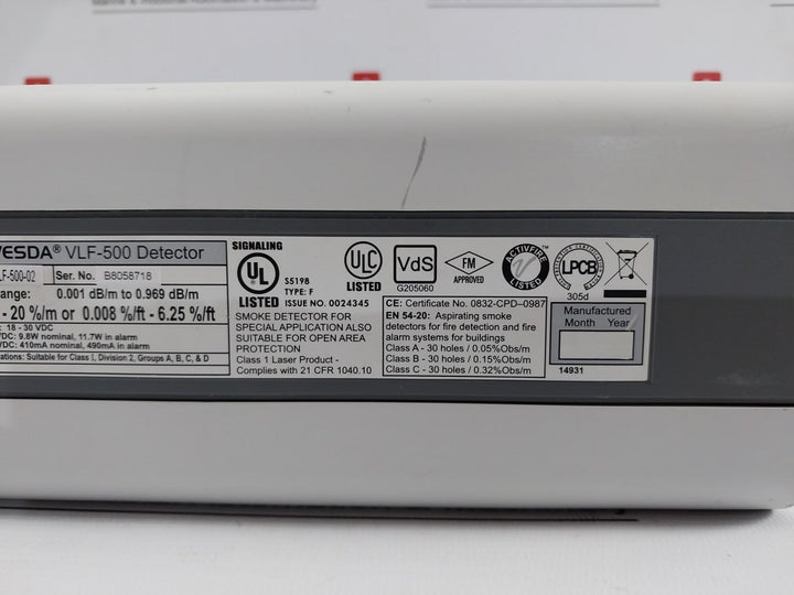 Vesda Vlf-500-02 Laser Focus Aspirating Smoke Detector 18-30Vdc