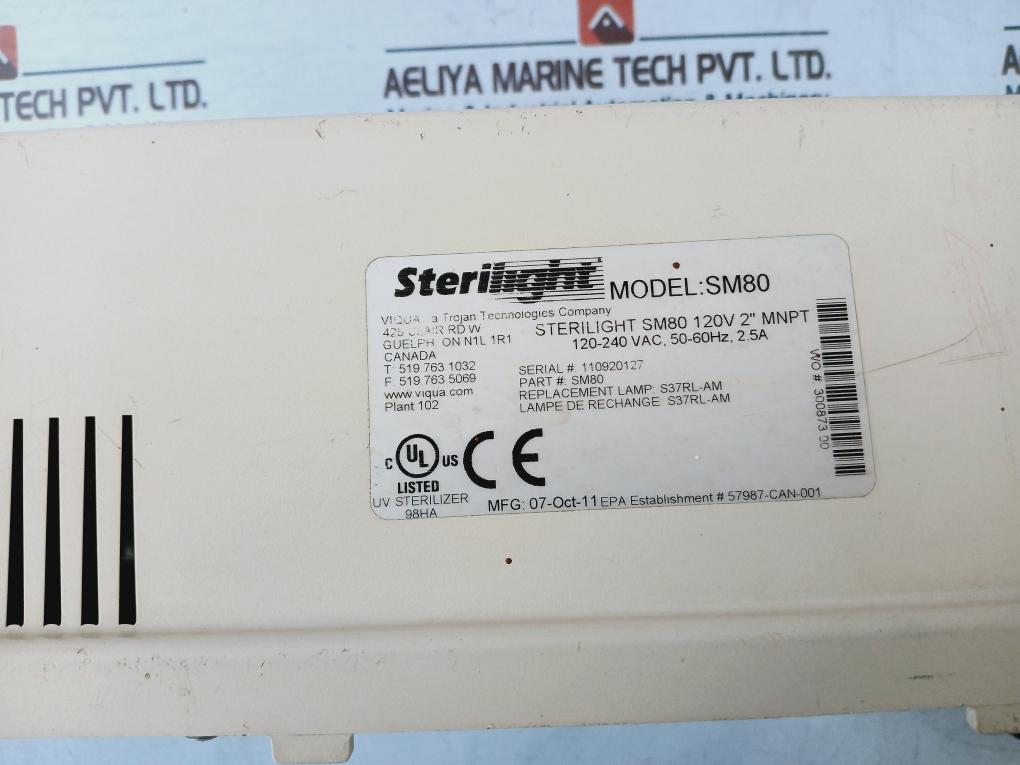 Viqua Sterilight Sm80 Ultraviolet Water Purification System 120-240Vac 50/60Hz 2