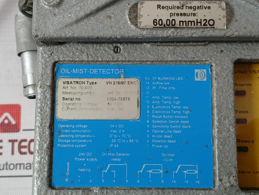 Visatron Vn 215/87 Emc Oil Mist Detector 24Vdc 2A Ip54 60,00 Mmh2O, 33K Ohm