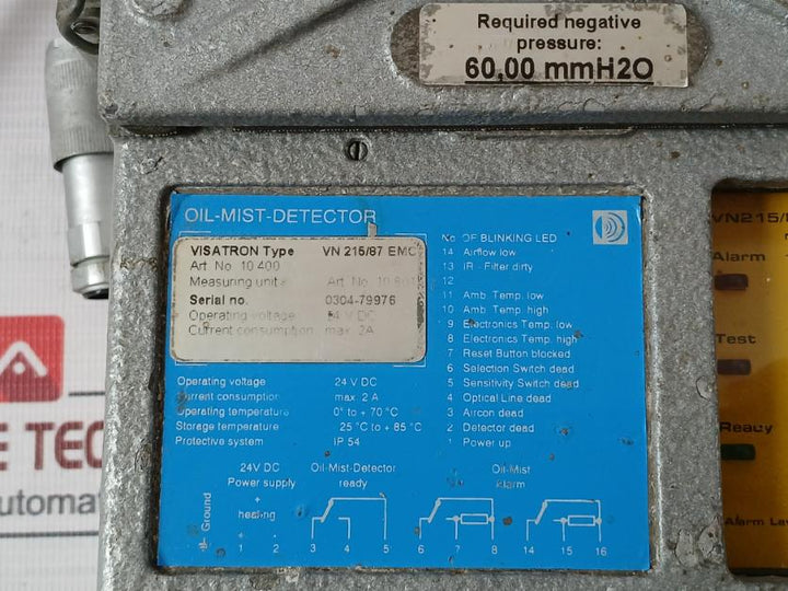 Visatron Vn 215/87 Emc Oil Mist Detector 24Vdc 2A Ip54 60,00 Mmh2O, 33K Ohm