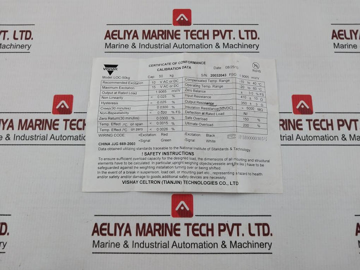 Vishay Celtron Single-point Load Cell Loc-50Kg