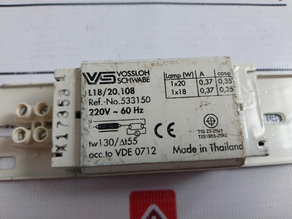 Lot of 5X Vossloh Schwabe L18/20.108 Lamp Ballast 220V 60HZ