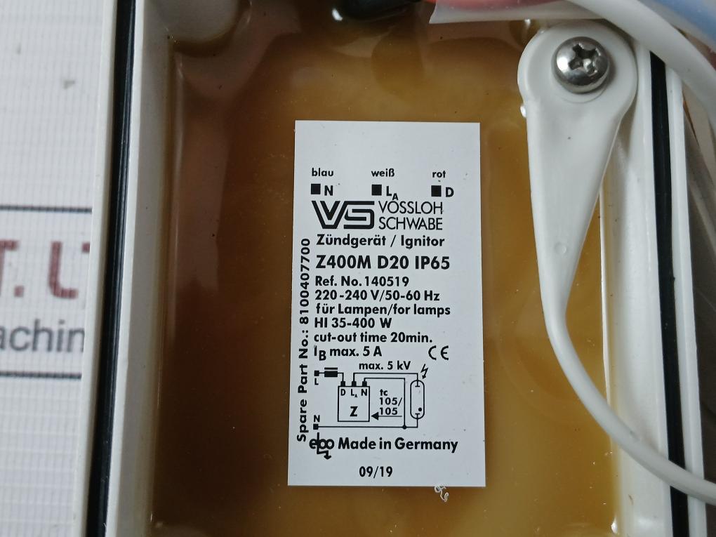 Vossloh Schwabe Z400M D20 Ignitor Unit 220-240V/50-60Hz 5Kv 35-400W