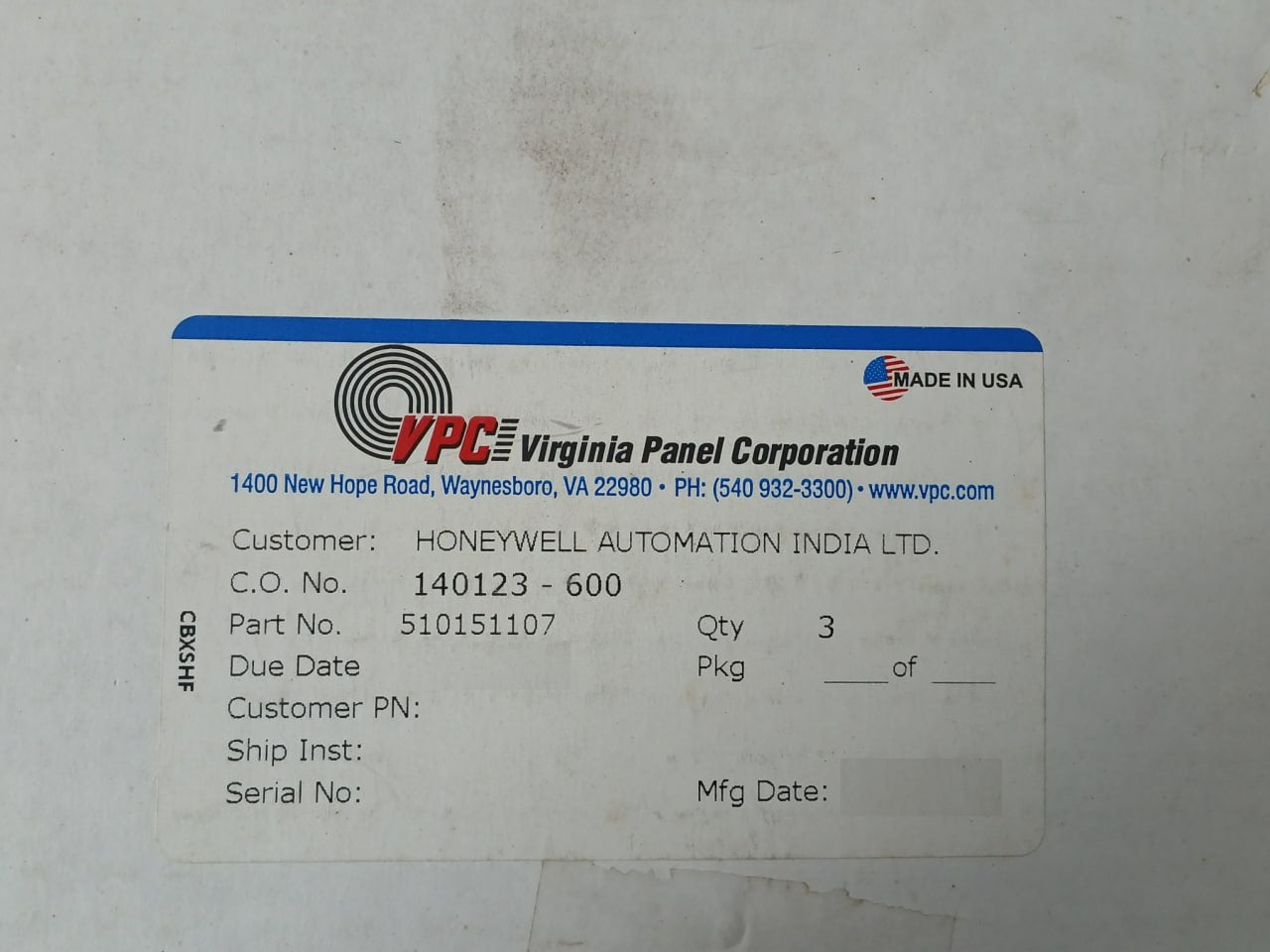 Vpc 510151107 Signal Module Cbxshf, Rev. D