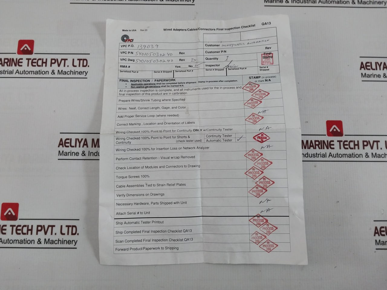 Vpc 540105030240 Cable Assembly Rev: D