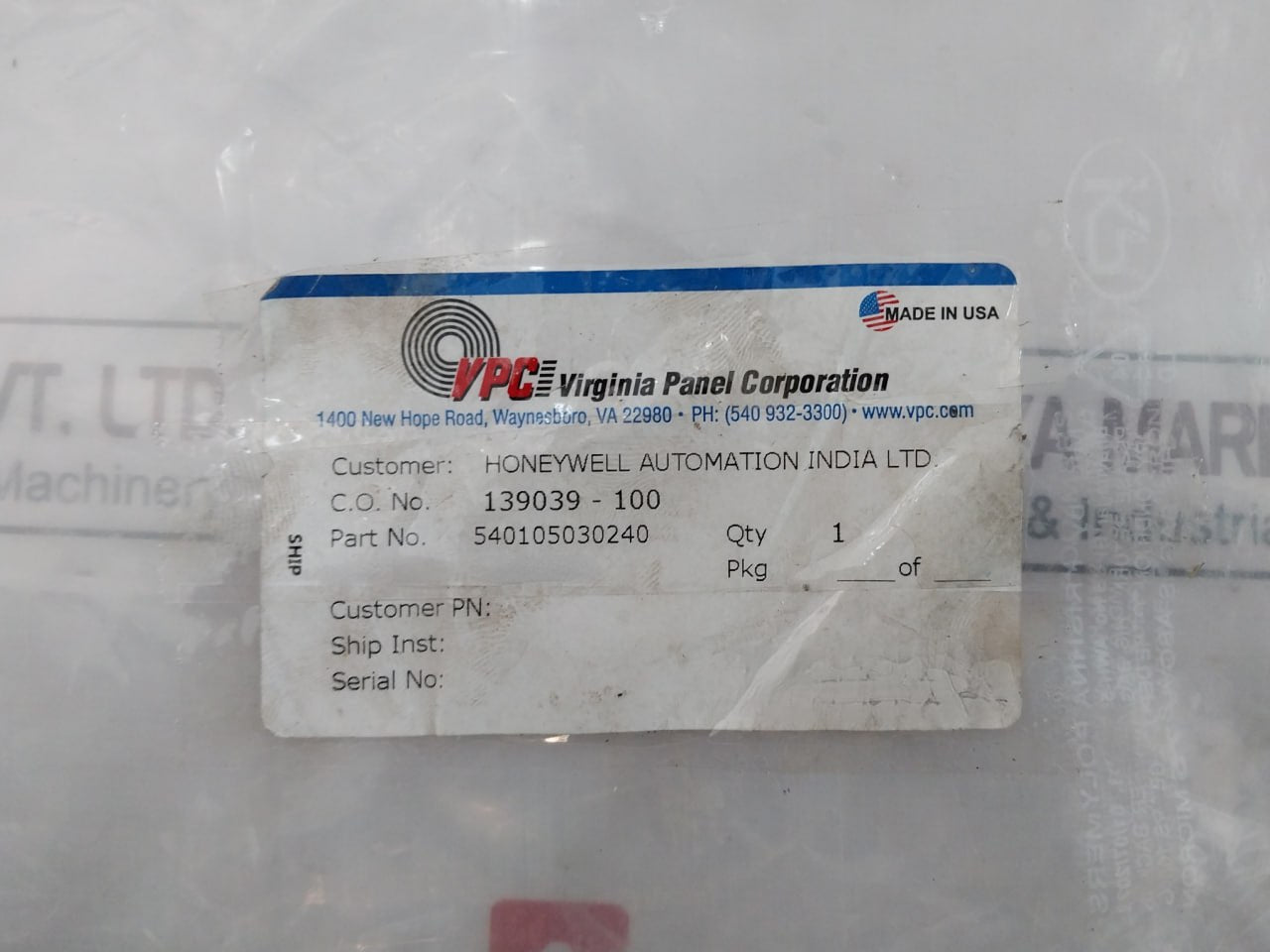 Vpc 540105030240 Cable Assembly Rev: D