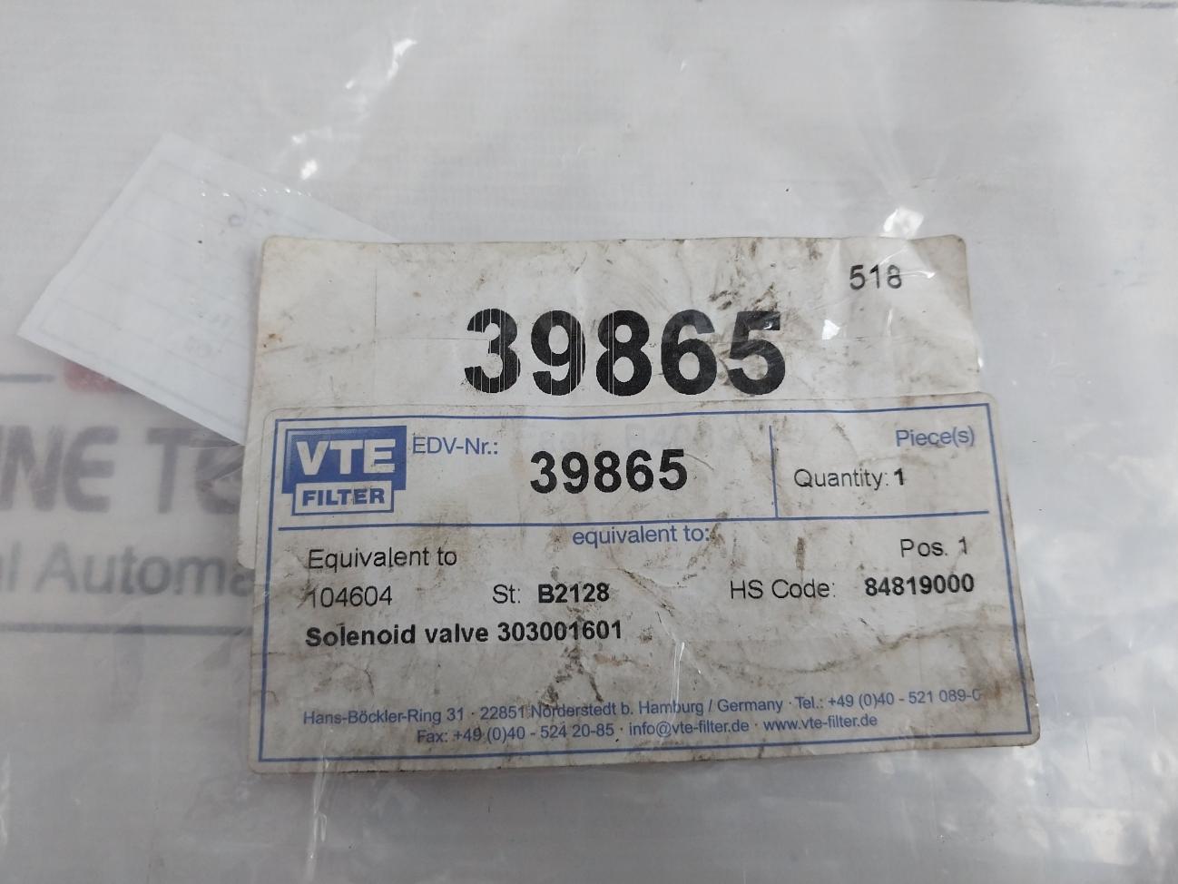 Vte Filter 303001601 Solenoid Valve 230V 50Hz 18Va 3 Meters