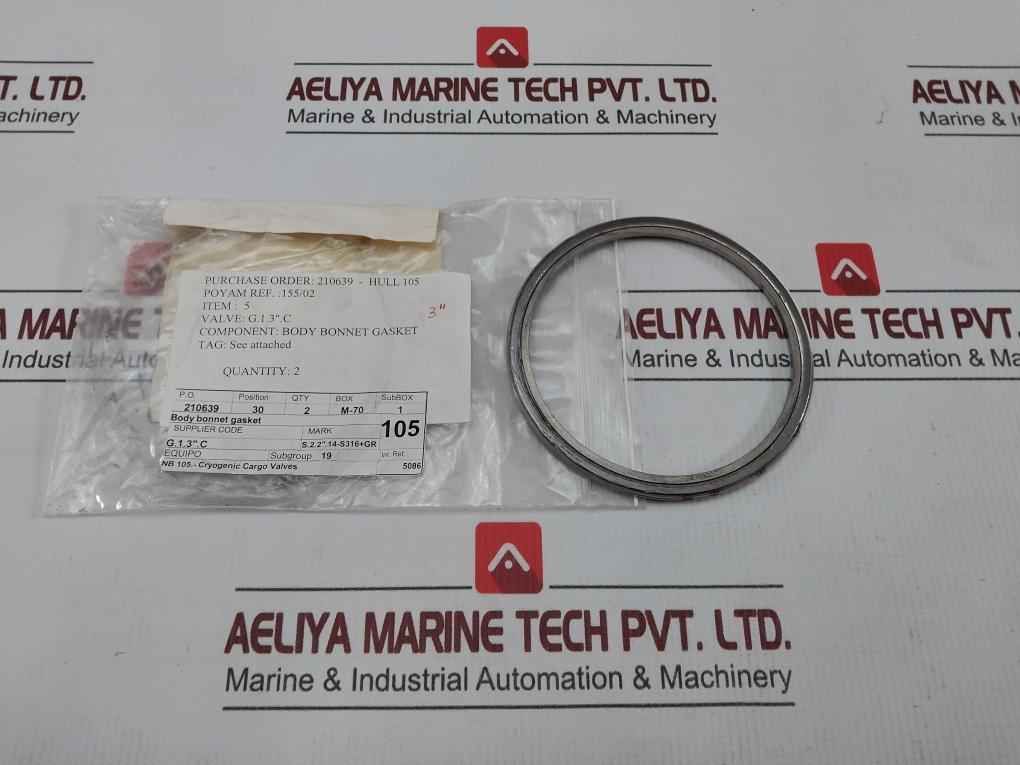 Vvg-0008.381 Body Bonnet Gasket For Cryogenic Cargo Valve Poyam