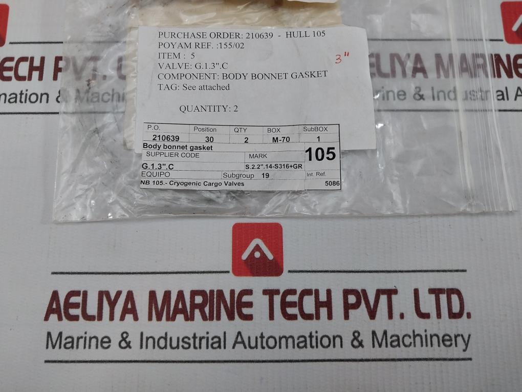 Vvg-0008.381 Body Bonnet Gasket For Cryogenic Cargo Valve Poyam