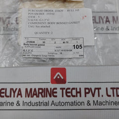 Vvg-0008.381 Body Bonnet Gasket For Cryogenic Cargo Valve Poyam