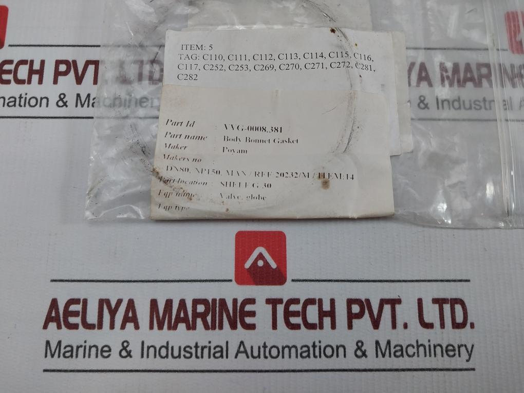 Vvg-0008.381 Body Bonnet Gasket For Cryogenic Cargo Valve Poyam