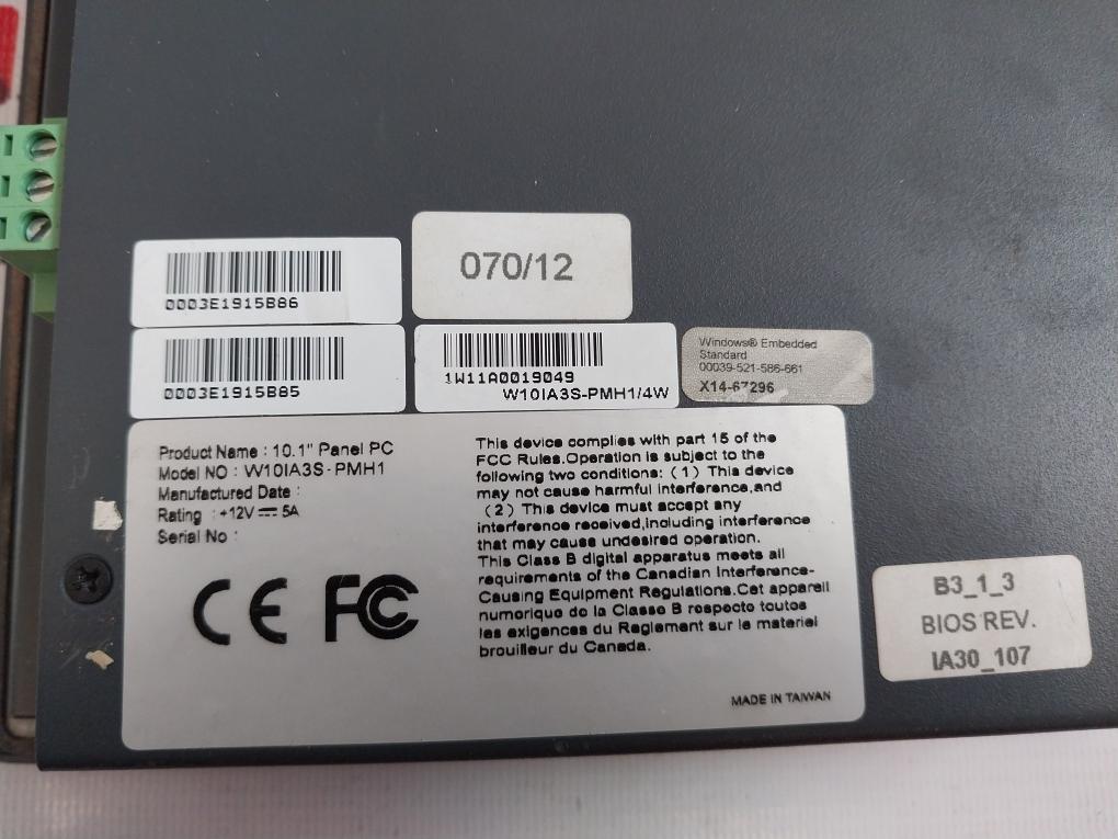 W10IA3S-PMH1 10.1” Touch Screen Panel PC (Not Working)