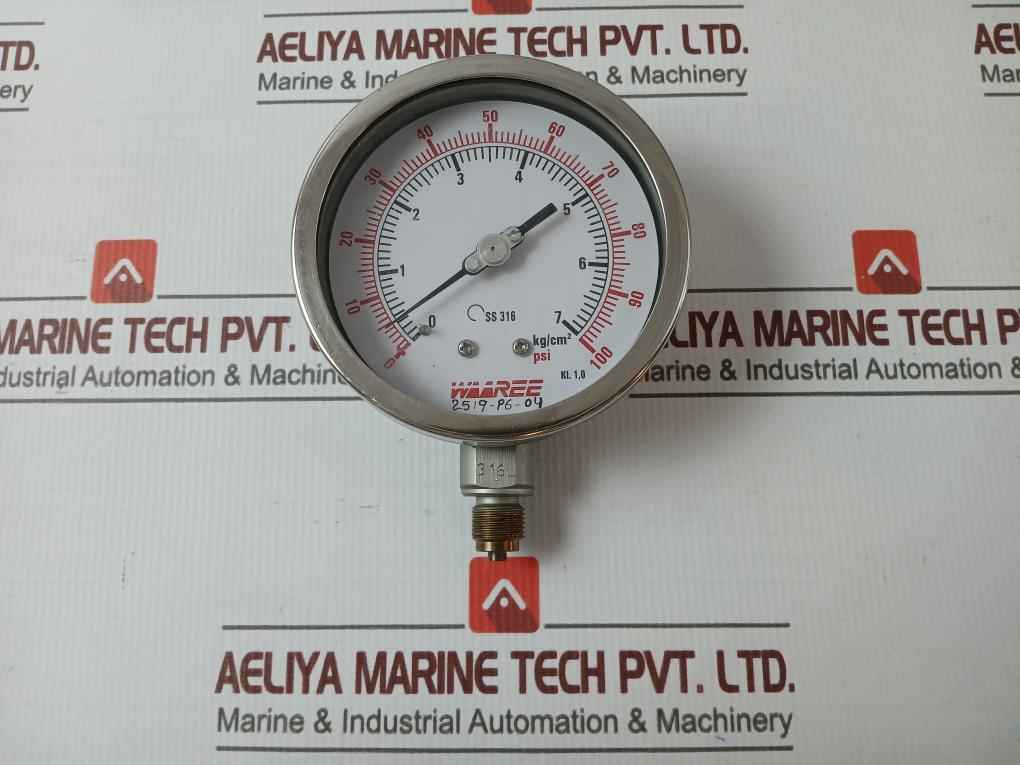 Waaree Ss 316 Pressure Gauge 0-100Psi 0-7 Kg/Cm2 100 Mm