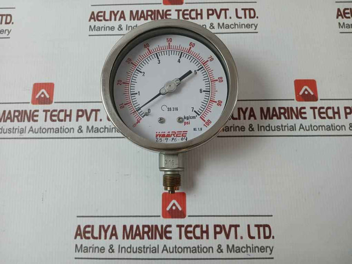 Waaree Ss 316 Pressure Gauge 0-100Psi 0-7 Kg/Cm2 100 Mm