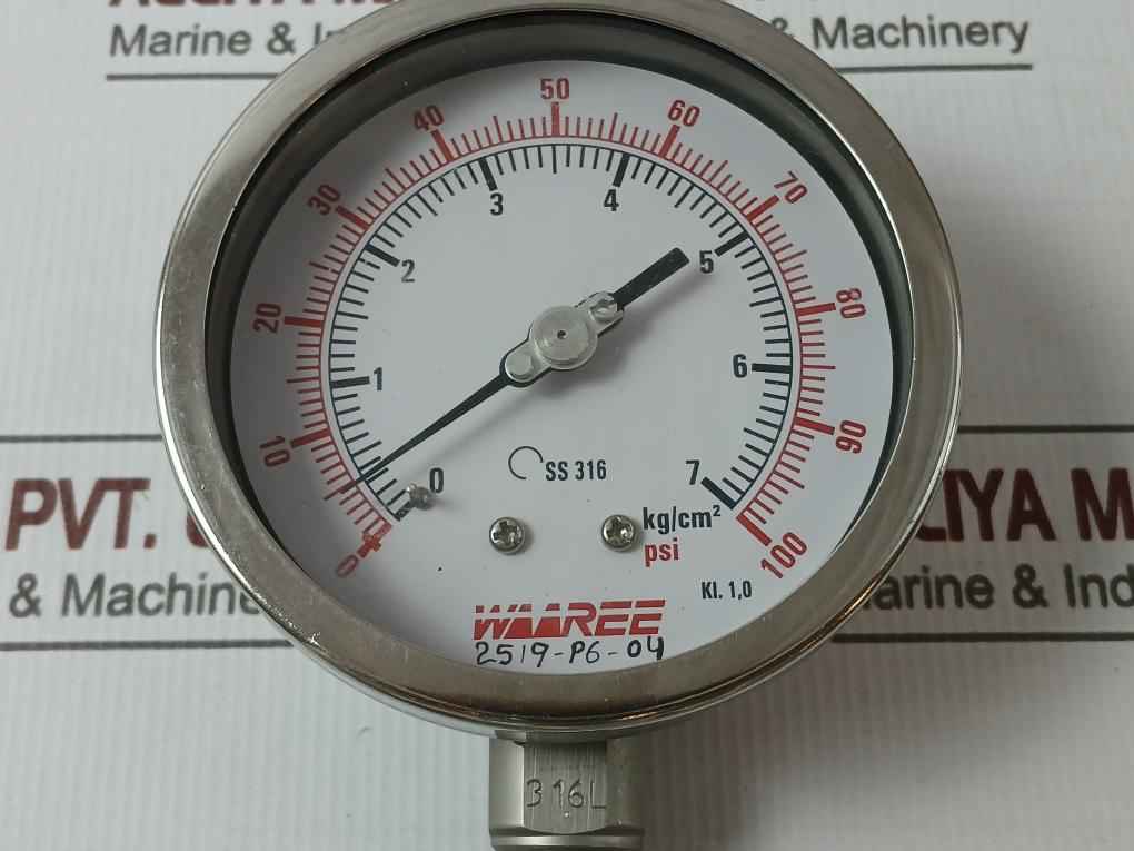 Waaree Ss 316 Pressure Gauge 0-100Psi 0-7 Kg/Cm2 100 Mm