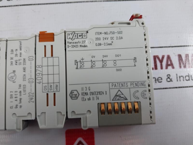 Wago 750-502 2 Channel Digital Output Module Awg 28-14 24V Dc 2.0A 40978