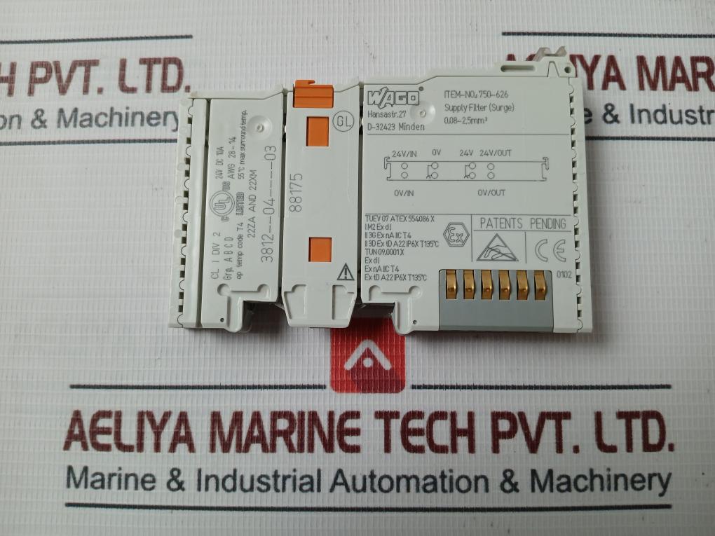 Wago 750-626 Surge Supply Filter Module 24V Dc 10A 22Za 22Xm