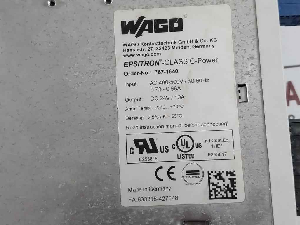 Wago 787-1640 Switched-mode Power Supply Dc 24V/10A 50-60Hz