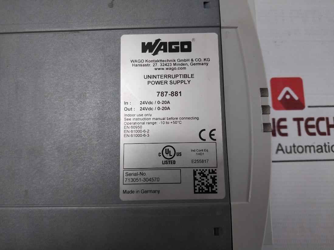 Wago 787-881 Uninterruptible Power Supply 24Vdc/0-20A