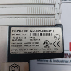 Wago I/O-ipc-c10E I/O System 0758-0875/0000-0110