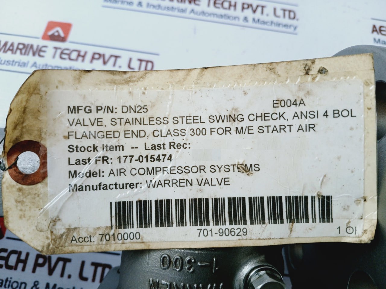 Warren SW-CH Stainless Steel Swing Check Valve DN25 Body CF8M Class 300 Size: 1