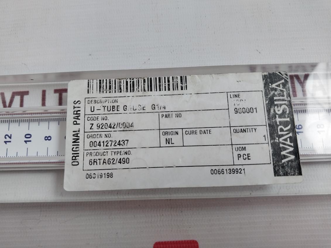 Wartsila 6Rta62/490 U-tube Gauge G1/4 40-0-40 M Bar X100 Pa
