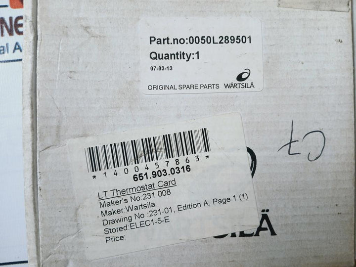 Wartsila Epec 1044B Lt Thermostat Card 0050L289501