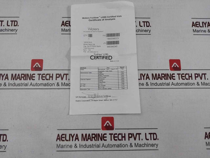 Waters 186005663cv Truview Lcms Certified Vial Box Us D453 837 S
