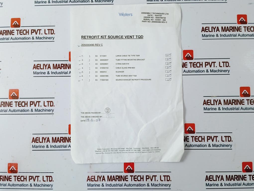 Waters 205000496 Large Cable Tie, Silencer, Cable Gland, O-ring, Retrofit Kit