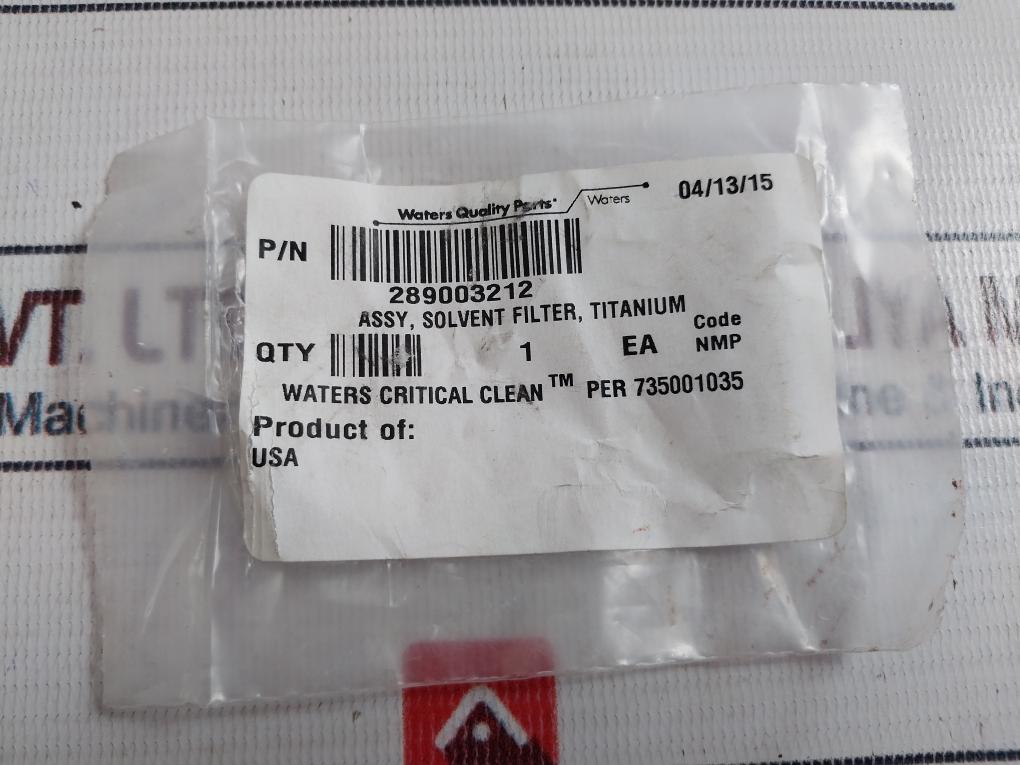 Waters 289003212 Xt Titanium Solvent Filter Assy Code: Nmp