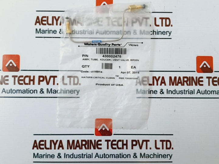Waters 430002476 Mp35N Xducer-vent Valve Tube Assy Code: Hm/Ct1691E