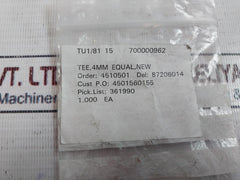 Waters 700000962 Tee,4Mm Equal, Zmd