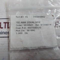 Waters 700000962 Tee,4Mm Equal, Zmd