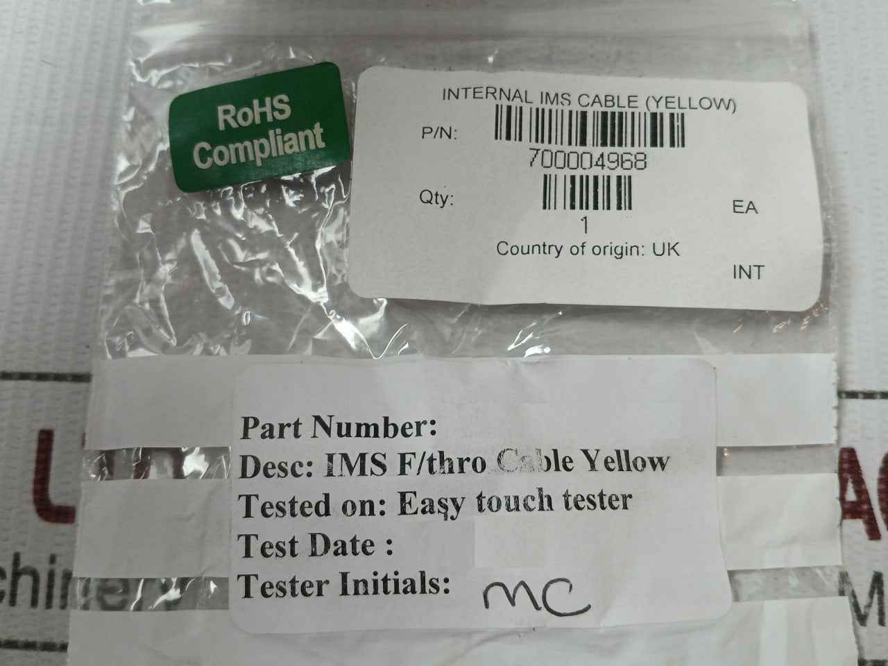 Waters 700004968 Internal Ims Cable Qa Seal (Yellow)