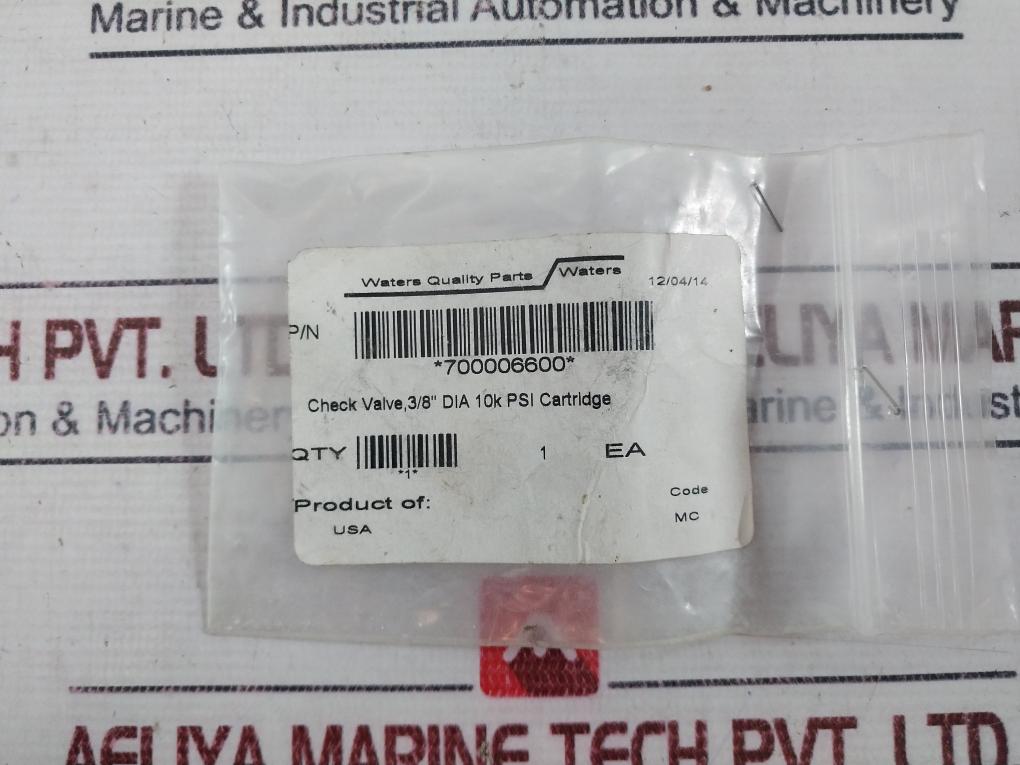 Waters 700006600 Check Valve, 3/8” Dia 10k Psi Cartridge
