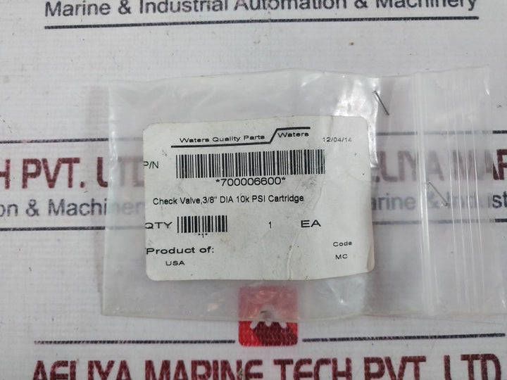 Waters 700006600 Check Valve, 3/8” Dia 10k Psi Cartridge