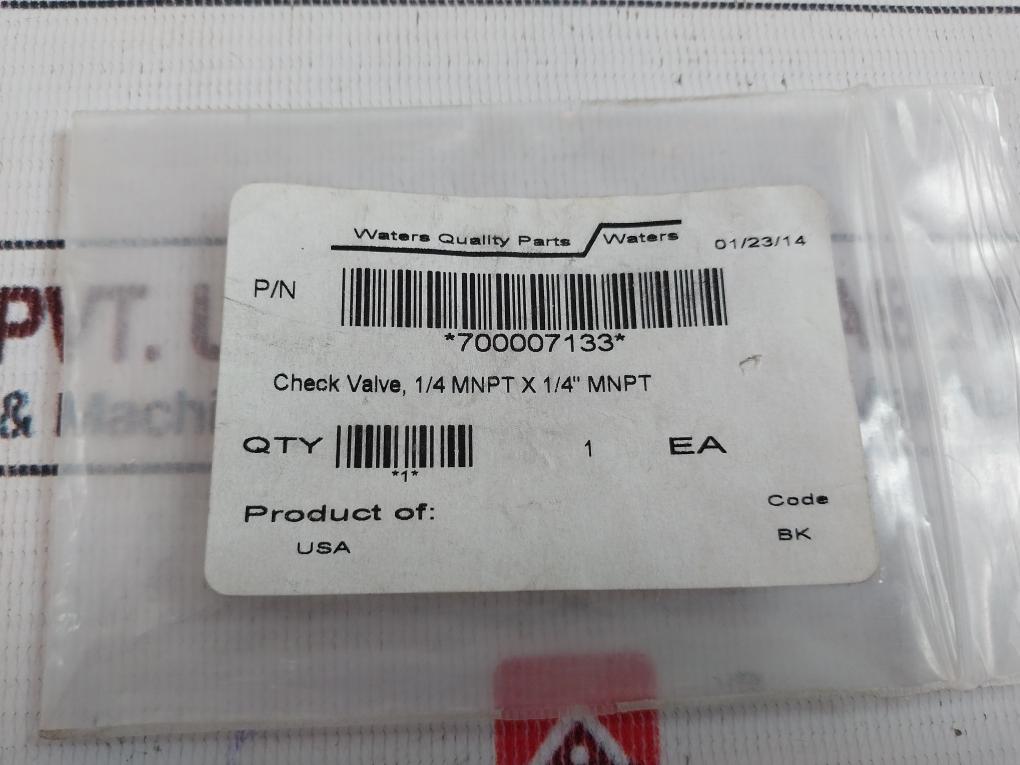 Waters 700007133 Check Valve, 1/4 MNPT X 1/4