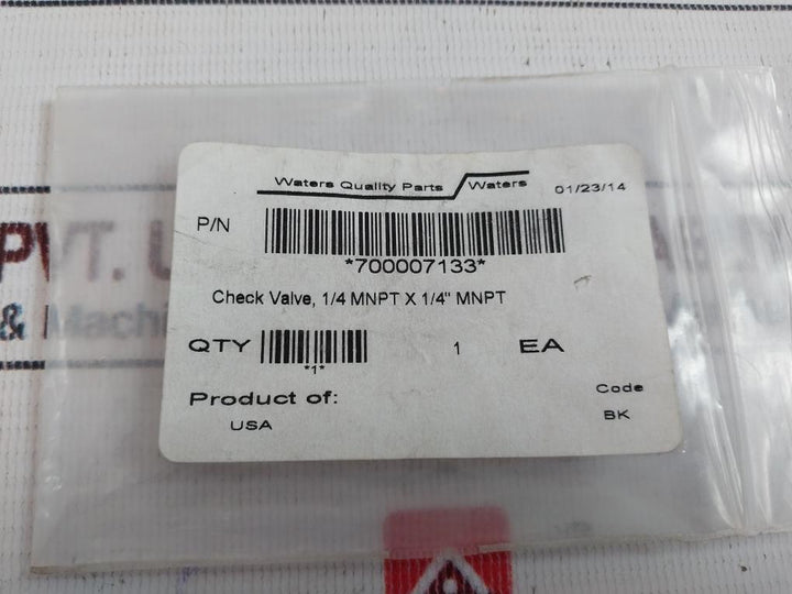 Waters 700007133 Check Valve, 1/4 MNPT X 1/4