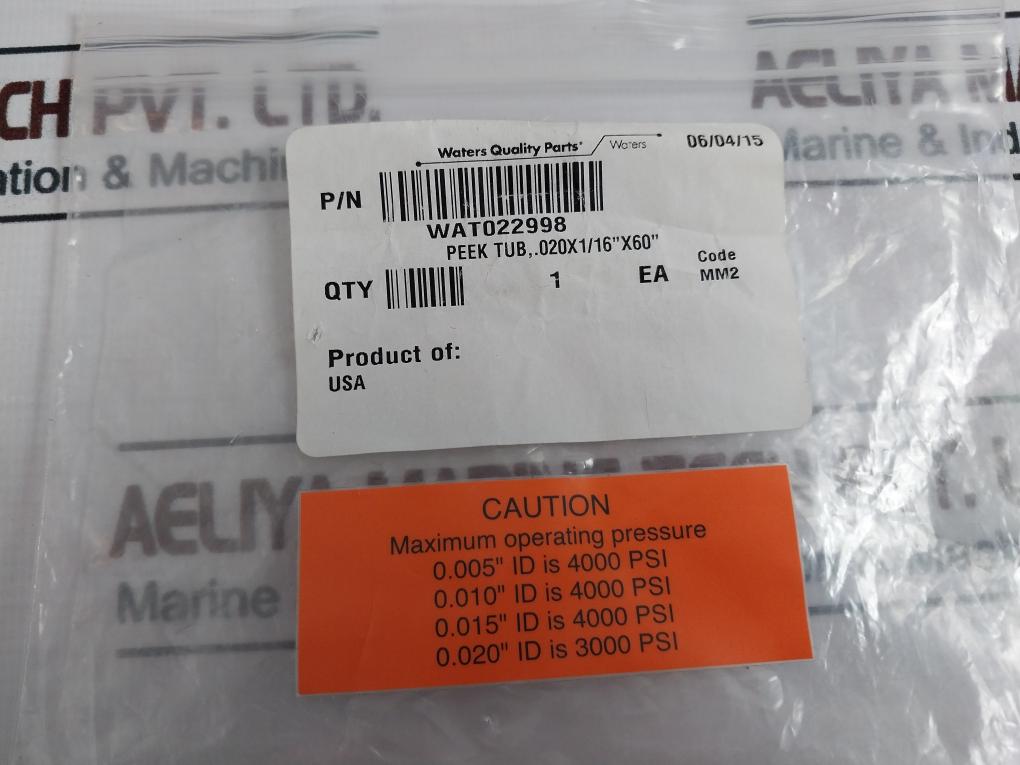 Waters Wat022998 Peek Tubing , .020 X 1/16” X 60”