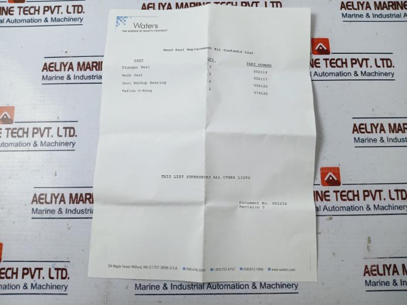 Waters WAT052233 LC2000 Plunger Seal Kit with Bearing, Wash Seal,O-ring, Head Seal