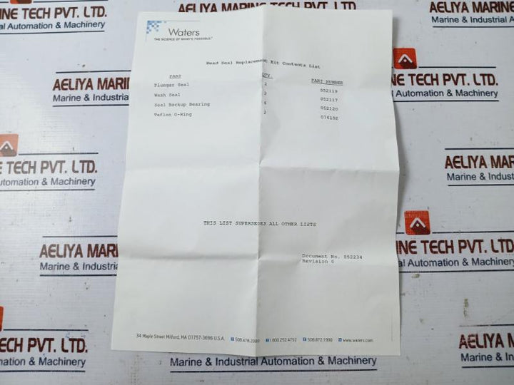 Waters WAT052233 LC2000 Plunger Seal Kit with Bearing, Wash Seal,O-ring, Head Seal