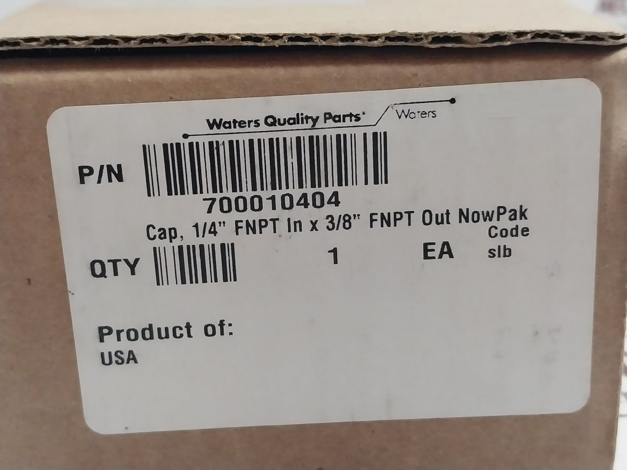 Waters 700010404 Cap 1/4" Fnpt In X 3/8" Fnpt Out Nowpak 405019223