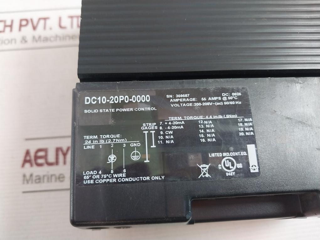 Watlow Dc10-20P0-0000 Power Controller 55 Amps At 50C 4-20Ma 4.4 In-lb