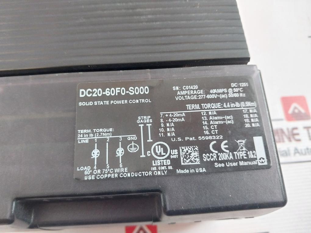 Watlow Din-a-mite Dc20-60F0-s000 Solid State Power Control
