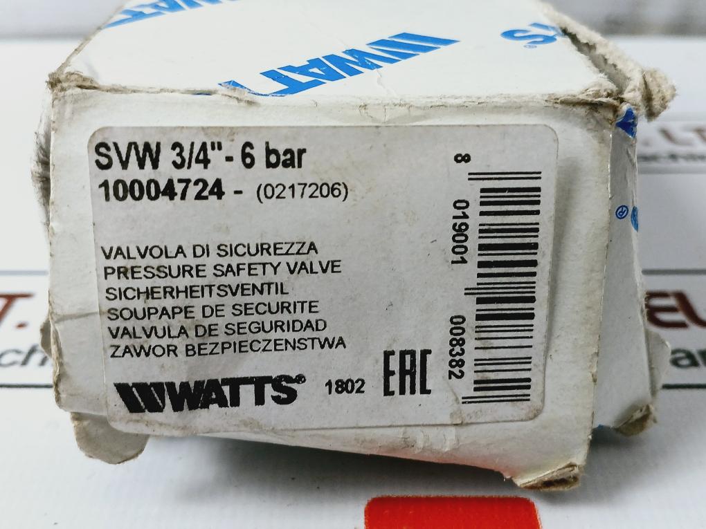 Watts 10004724 Pressure Safety Valve Svw 3/4"-6 Bar Cw617N Ce1115