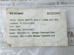 Watts 10004724 Pressure Safety Valve Svw 3/4"-6 Bar Cw617N Ce1115