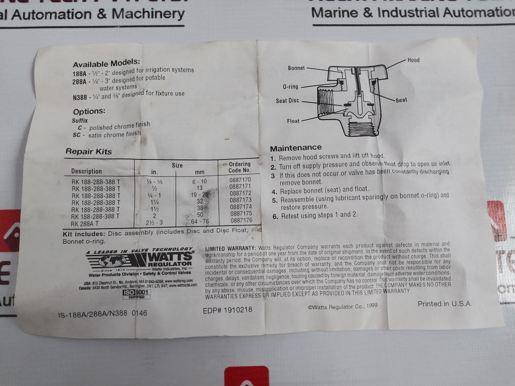 Watts 59-49-sa Anti-siphon Vacuum Breaker 765.50.10.117