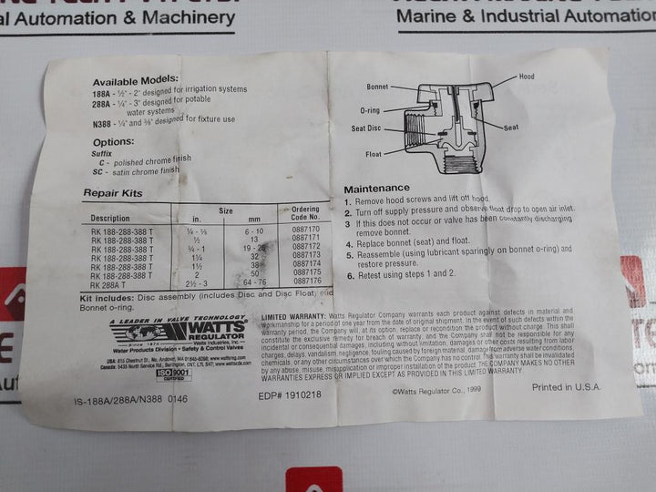 Watts 59-49-sa Anti-siphon Vacuum Breaker 765.50.10.117